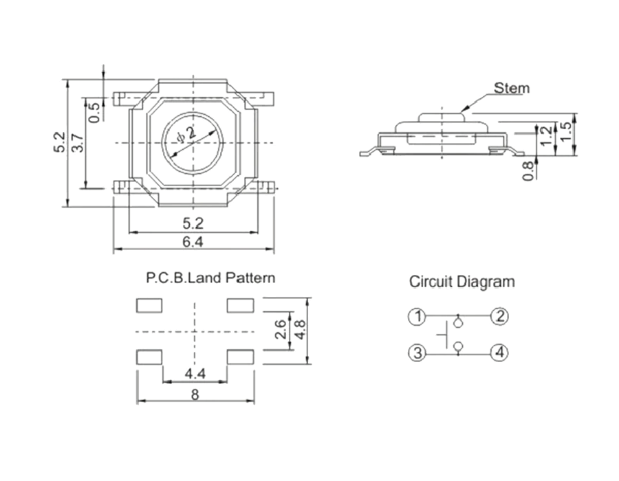 Pulsador de 4 pines SMD 1.7 mm
