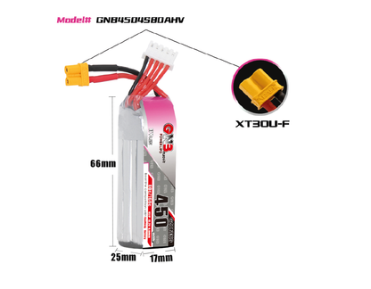 Batería Gaoneng GNB LiPo GN3 450mAh 4S 80 ~ 160C con conector XT30